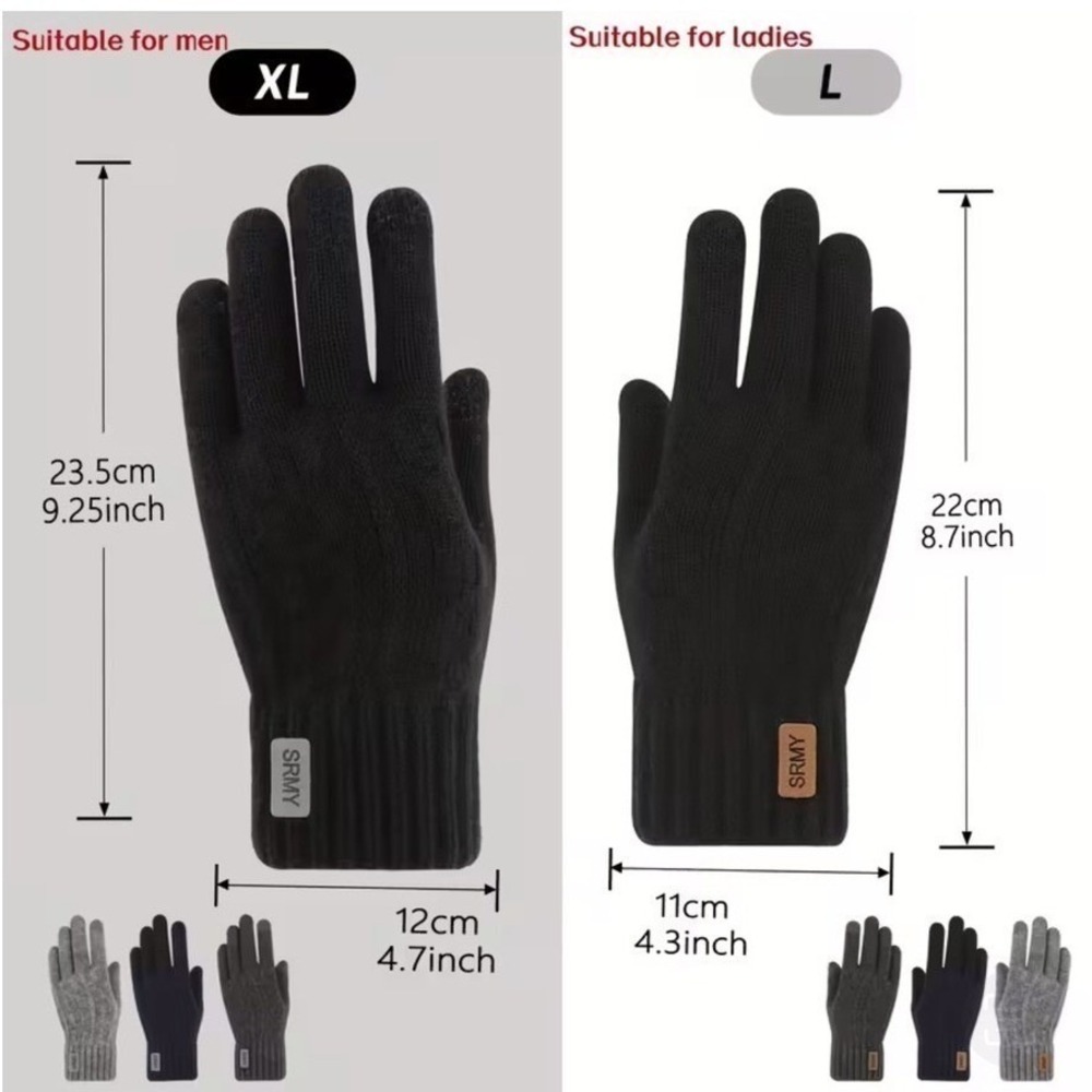 Unisex Alpaca Velvet Blend Winter Thermal Driving Gloves Gray Touchscreen LARGE - Picture 5 of 7